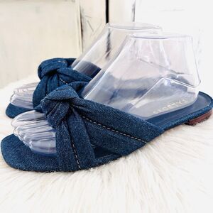 Talbots Blue Denim Tie Knot Slip on Slide Sandals Vacation Cruise Wear - Size 8M